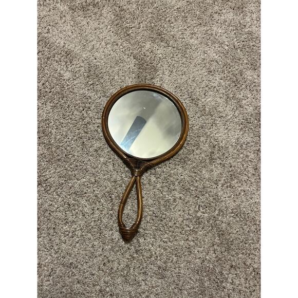 Bamboo Hand Mirror  Cane Makeup Vintage - Picture 2 of 6